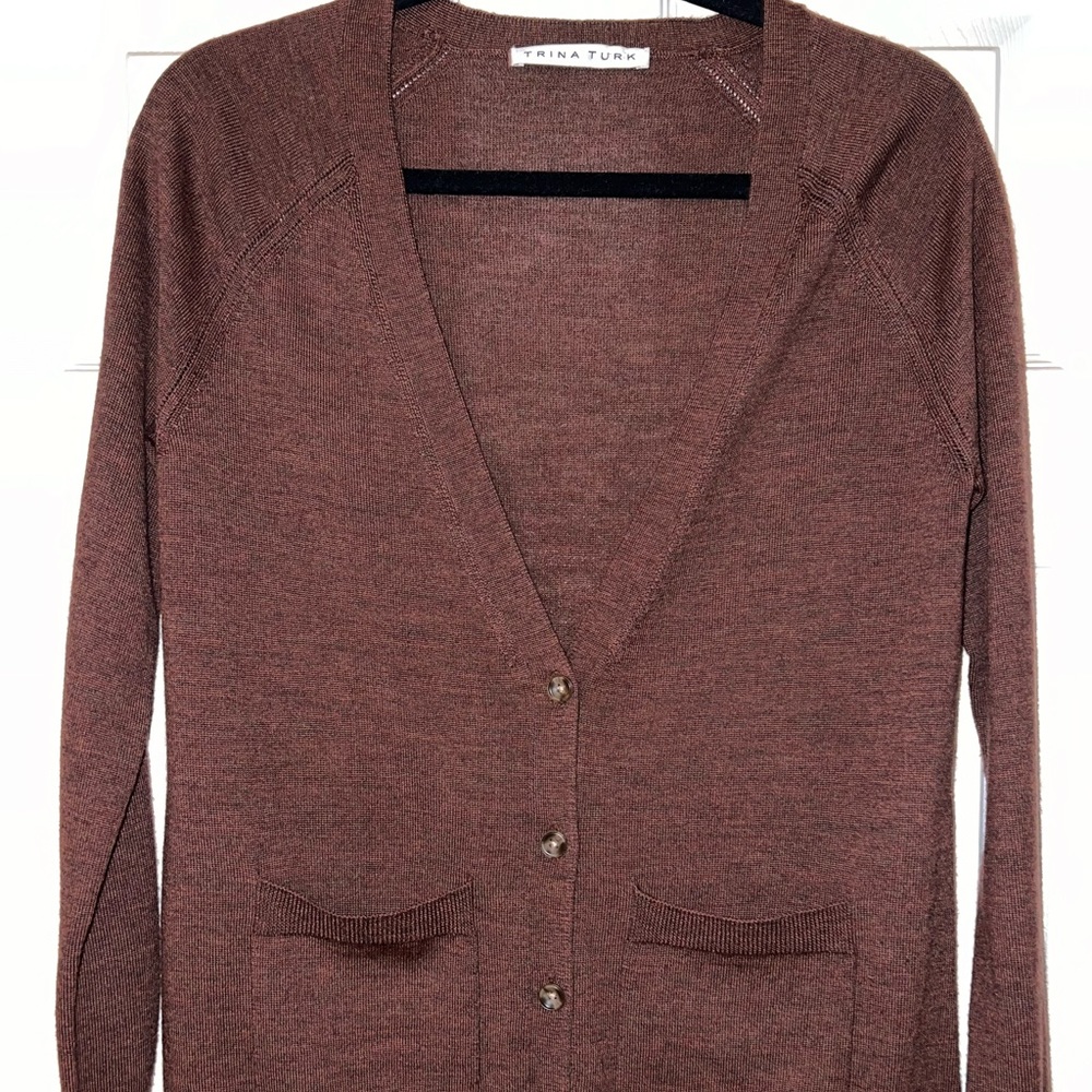 Wine color Trina Turk Cardigan light wear, like new condition.